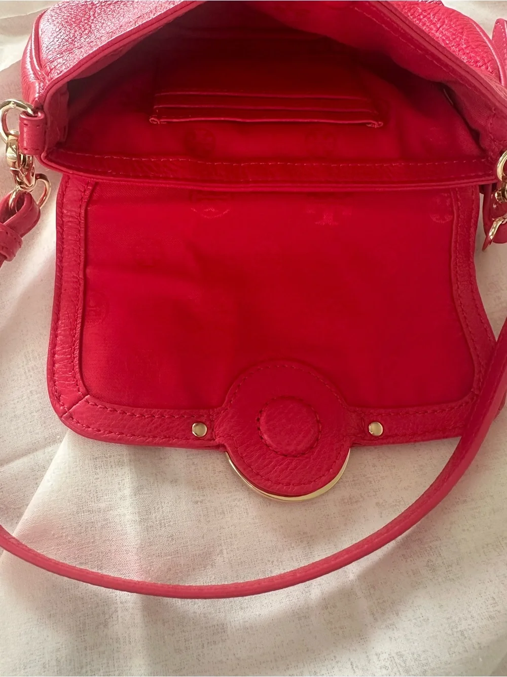 Tory Burch Amanda Mini Leather Crossbody Bag Coral